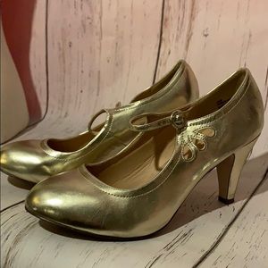 Gold vintage look heels pumps shoes gatsby 20s